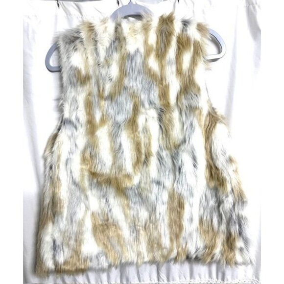 Zara Girls NWT Faux Fur Outwear Warm White, Tan & Gray Vest Clip on Girls 13/14 - Picture 2 of 4